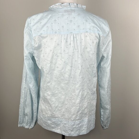 J Crew Eyelet Lace  Bib Long Sleeve Ruffle Top Sz M Prairie Victorian Romantic - Picture 4 of 13